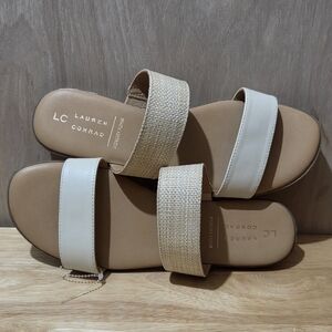 LC Lauren Conrad Neutral Two-strap Slide Sandals in Beige and Cream